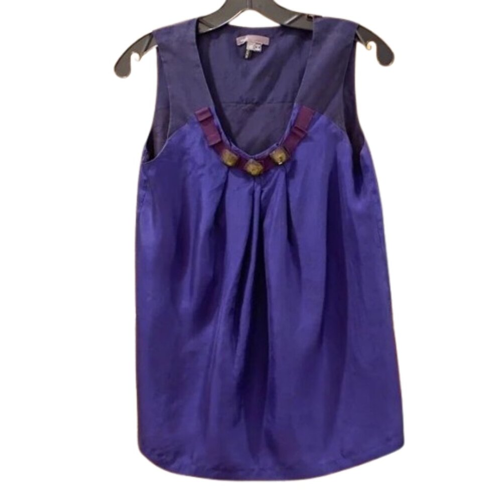 VINCE~SQUARE NECKLINE~BLUE 100% SILK SLEEVELESS TOP SQUARE NECKLINE